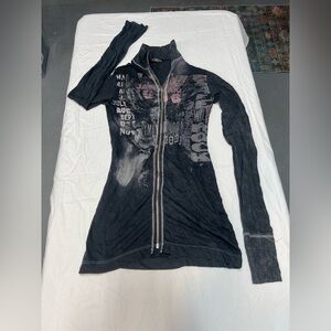 Skinny Minnie Graphic Zip Up Long Sleeve Top Grunge Y2K Distressed
